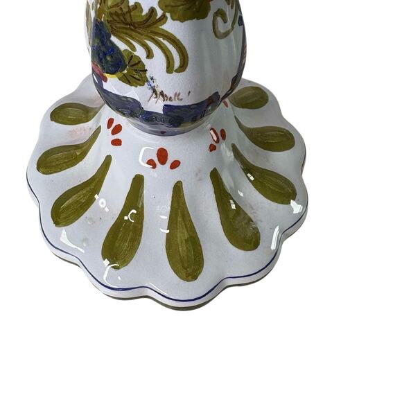 Vintage Hand Painted Italian Faience Candlesticks Floral Majolica Repaired As Is - Picture 6 of 16
